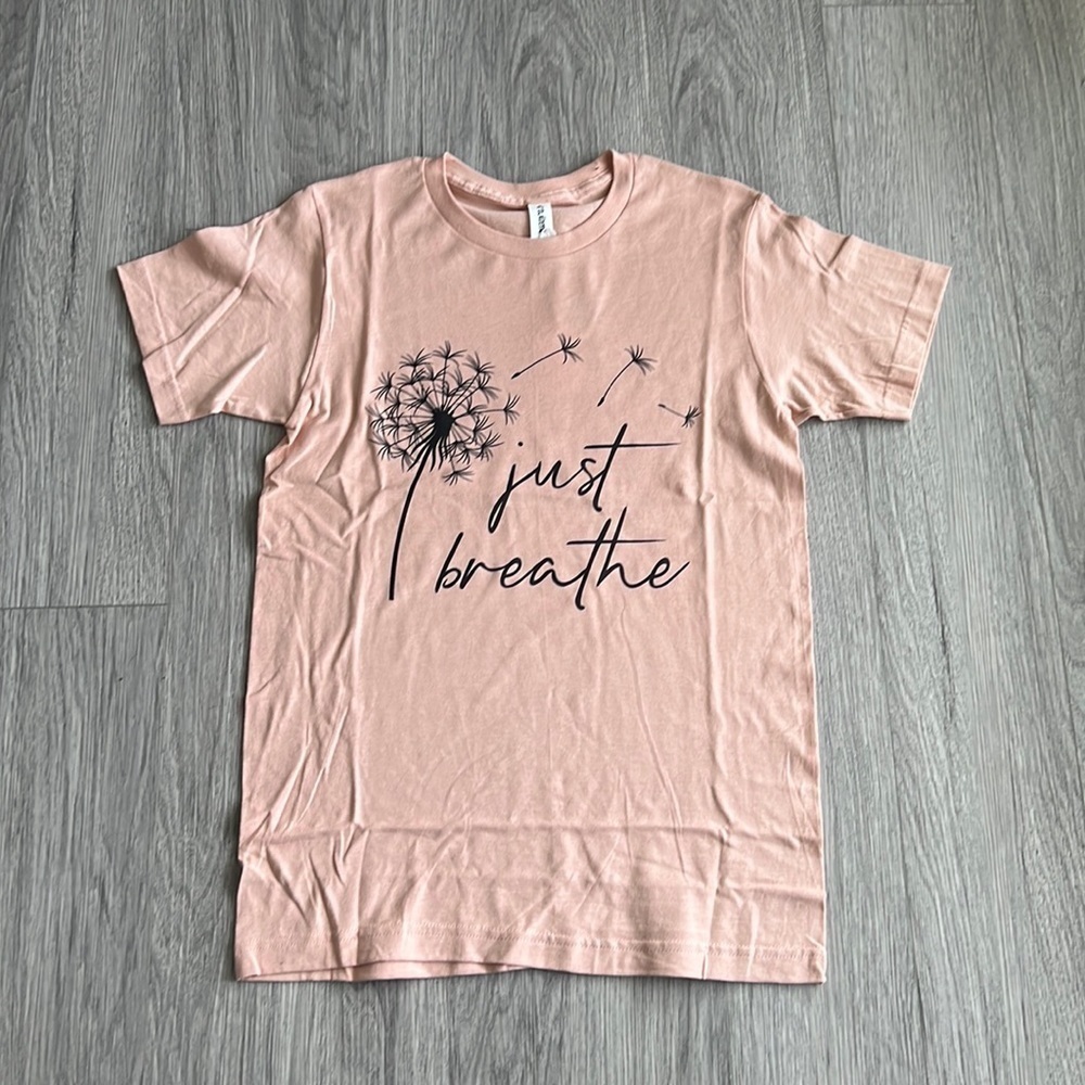 Just Breathe Graphic Tee Dandelion Pink and Black